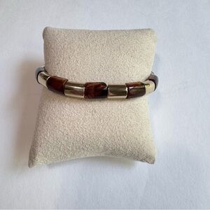 J.Crew Tortoise Shell Gold Stretch Bracelet Retro Resin Statement Link